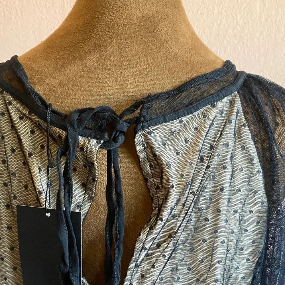 Zara Black and Gray Sheer Sleeve Blouse